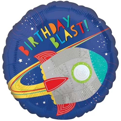 Happy Birthday Blast Rocket Mylar Balloon
